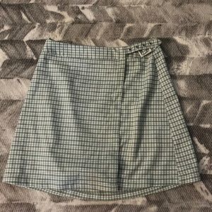 Green, pink, and white plaid buckle John Galt skirt